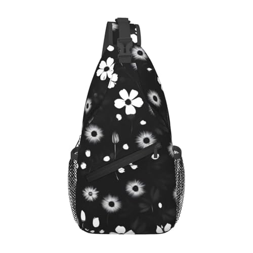 Mochila bandolera MyPiky con estampado floral blanco y negro