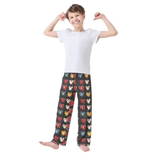 Hearts Watercolor Red D Long Pajama Pants Bottoms Soft Sleepwear with Pockets2