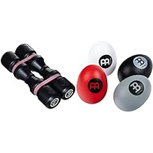 Product 1: Set of two small plastic shakers is connected by two rubber bands Product 1: Remove the rubber bands and you have two individual shakers Product 1: Color: black Product 2: Range of volume from soft to extra loud Product 2: 4 colours for ea...
