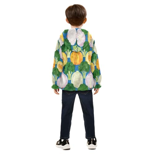 Vegetable and Fruit Pattern Print Toddler Fleece Jacket Girl Boys Hooded Fleece Jacket Coat Warm Outwear Zip-up 3-10T4