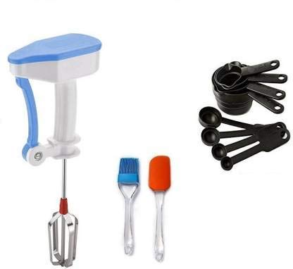 Betools4Me2 Genuine Combo Power Free Hand Blender with 8 Pcs Black Measuring Cups and Spoons Set, Silicone Series Spatula and Brush Set Best & Super Combo for Kitchen