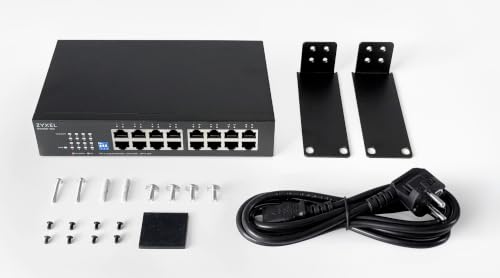 Switch de red 16 puertos silencioso Zyxel GS1100-16S con velocidad Gigabit Ethernet y soportes 5