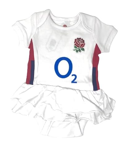 Image of Baby Babies England RFU English Rugby Kit Bodysuit Vest With Tutu Rara Skirt Home Kit Colours 100% Official (9-12 Months)