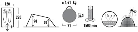 High Peak Campo 2, Pop Up çadır, 2 kişilik, küvet zeminli festival çadırı, süper hafif, hızlı açılan kurma çadırı, 1500 mm su geçirmez, UV 60 güneş koruması, havalandırma sistemi, sivrisinek koruması
