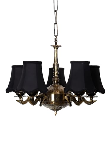 Image of Devansh 05 Lights Black Vintage Cotton Shade with Antique Golden Chandelier -M