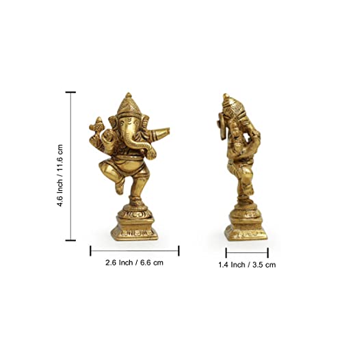 Image of ExclusiveLane Brass Hand-Etched Dancing Ganesh Idol for Pooja Room Temple Ganpati Murti Showpiece for Home Decor (4.6 Inch, 0.3 Kg)