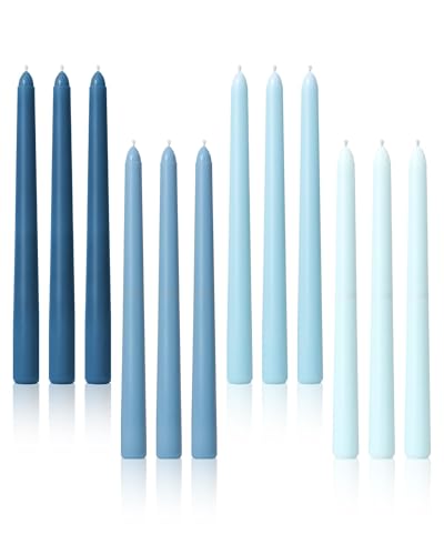 Viyffo 10 Inch Taper Candles 12 Pack Blue-Unscented Dripless Design Long Tall Tapered Candlesticks for Wedding Dinner Holiday Party Home Decor Natural Color Series