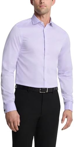 Calvin Klein Men's Dress Shirt Slim Fit Non Iron Herringbone French Cuff,  Lilac, 14.5" Neck 32"-33" Sleeve : Amazon.ae: Fashion
