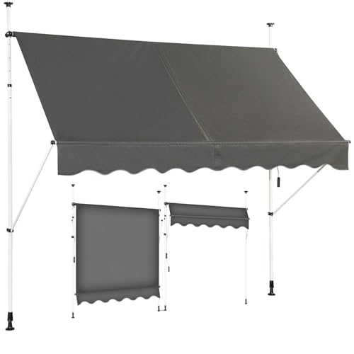 COSTWAY Toldos Exterior Terraza Enrollable, Toldo Manual con Manivela y Resistente a la Intemperie, en Altura 200-300 cm, Toldo Impermeable Exterior para Balcón y Terraza (250 X 120 cm, Gris)