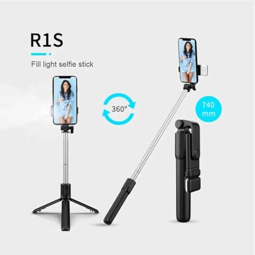 Tripé Bastão Pau De Selfie Com Led Bluetooth Retrátil Para Celular Com Controle Remoto (Preto)