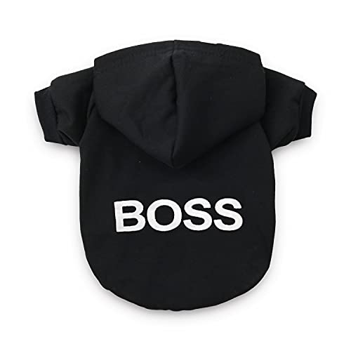 Small Dogs Hoodie BOSS Dog Winter Sweatshirt Pet Puppy Shirt Clothes for Small Dogs Boy, Medium, Black