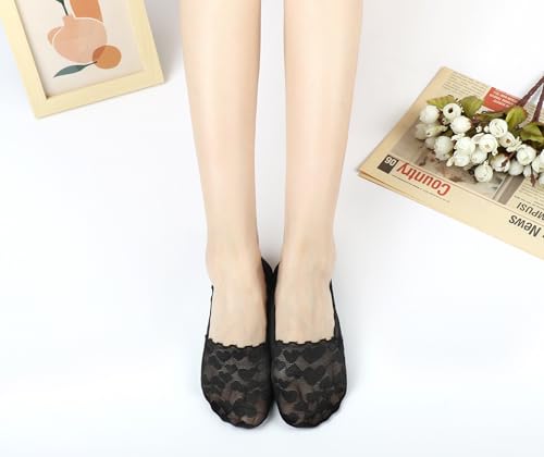 Image of Panda Bros Women No Show Socks, Lace Socks Non Slip Invisible Socks for Women, Low Cut Womens Socks with Lace Trim, 3 Pairs