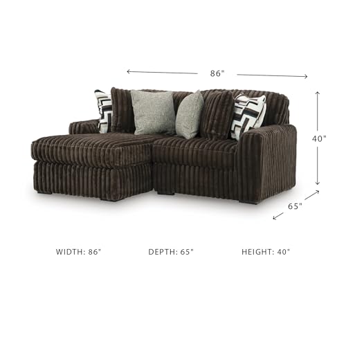 Image of Signature Design by Ashley 2-Piece Sectional Sofa with Chaise, Brown | 100% polyester jumbo corduroy, Compact L shaped layout, Engineered wood frame, Includes 6 pillows, Midnight-Madness