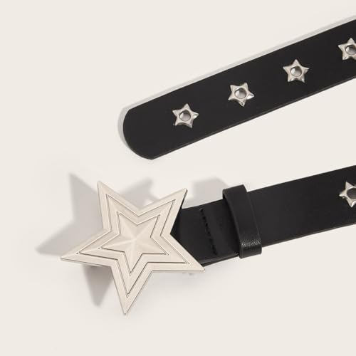 Star Buckle Steel Waist Belt Punk Style Willow Nail Star Porous Not Wide Leather for Youth Young Girls4