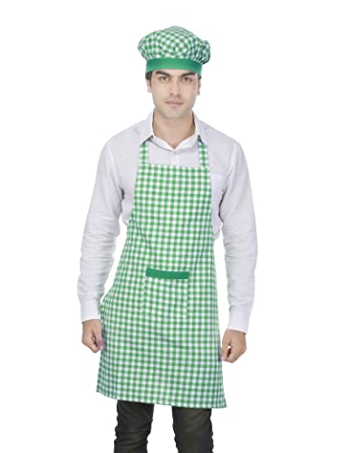 Image of Switchon Checkered Cotton Kitchen Cooking Apron with Chef Hat - Pack of 2 | Multi-Purpose Chef & Waiter Apron for Men & Women | Home, Hotels, Restaurants & Cafes | Proudly Made in India