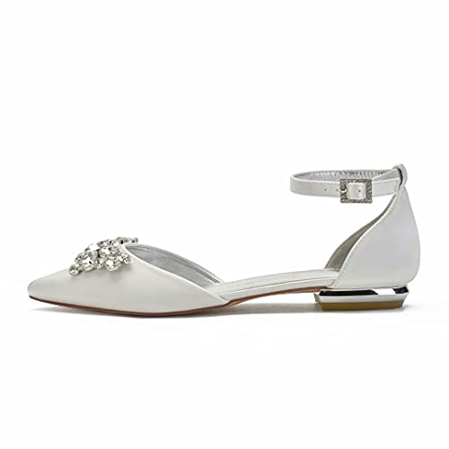 Satin Rhinestones Wedding Flats Shoes for Bride Pointed Toe Prom Evening Bridal Party Dress Flats Women 5047-633
