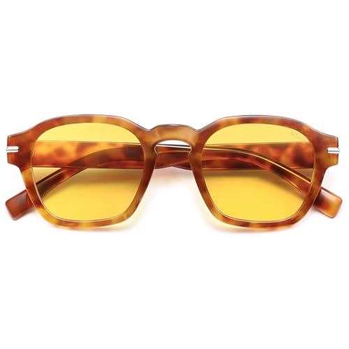 SOJOS Vintage Retro Square Polarized Sunglasses Men Trendy Womens Sun Glasses SJ2382 Yellow Tortoise...