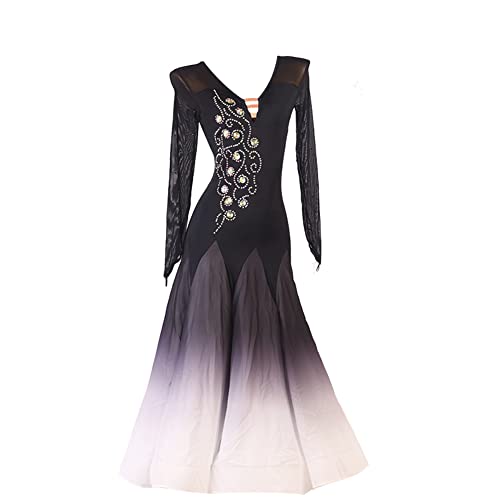FCDDQM Women Smooth Ballroom Tango Waltz Standard Competition Dance Dress Long Sleeves Modern Dance Competition Costumes Black