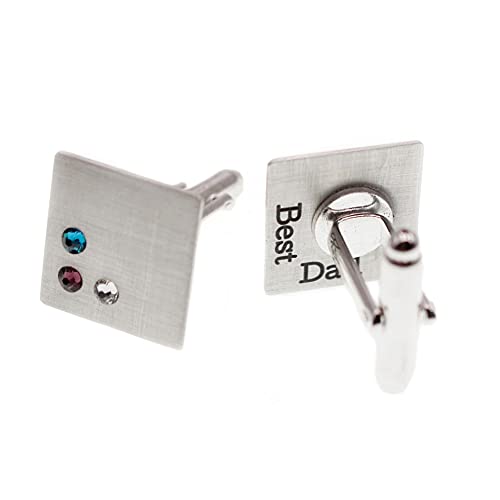Father's Day Personalized Sterling Silver Cufflinks with Birthstones Custom Engraved Menâ€™s Dress Shirt Cufflinks Gift fo Dad Grandpa Men from Kids Wife (Square)