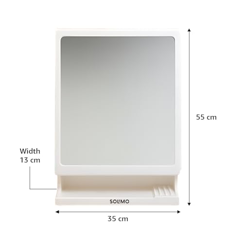 Image of Amazon Brand - Solimo SmartLook Wall Mounted Storage Cabinet with Mirror, Toothbrush Holder with Multi-Compartment Storage, Wall Mounted Plastic Organizer for Toothbrush,& Bathroom Essentials, White
