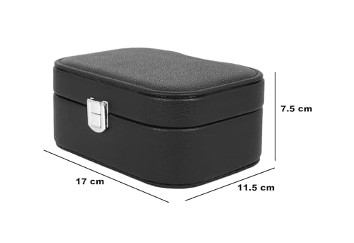 Image of BucketList PU Leather Jewellery Organizer Box with Mirror | Travel-Friendly Jewelry Storage Case with Ring Slots & Secure Lock (Travel Jewellery Box with Mirror (Black))