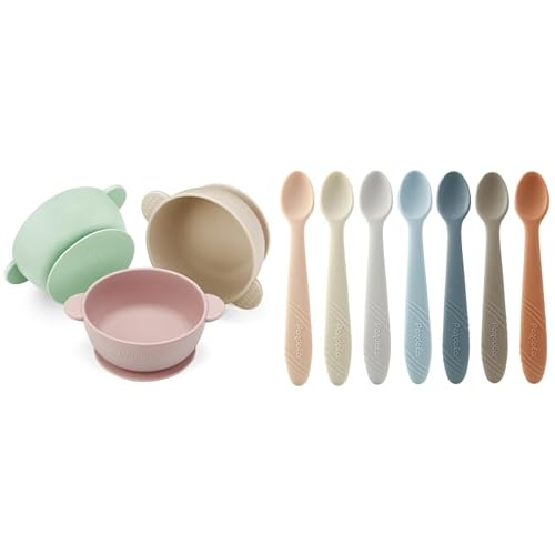 Image of PandaEar 3 Pack Baby Bowls & 7 Pack Silicone Baby Feeding Spoons