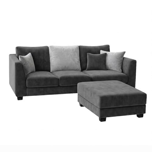 Image of SOCOZI Trevano 4 Seater L Shape Sofa Set with Movable Ottoman | Flexible Left or Right Layout | Soft Velvet Suede Fabric | Modern Design | Plush Comfort Cushions for Living Room (Dark Gray-Light Gray)