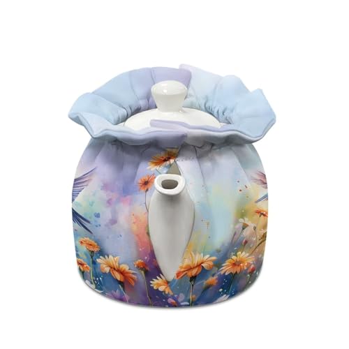 Image of Hummingbird Daisy Tea Cozy Kettle Dust Cover Large Tea Cosy Portable Easy to Clean Tea Pot Dust Cover Insulated Tea Cosy for Home Kitchen Office Holiday Party Decor, CZA18