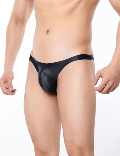 FEOYA Men's Sexy Bikini Briefs See Through Low Rise Bulge Pouch Thong Underwear Shiny Oil Glossy G-String Underpants2