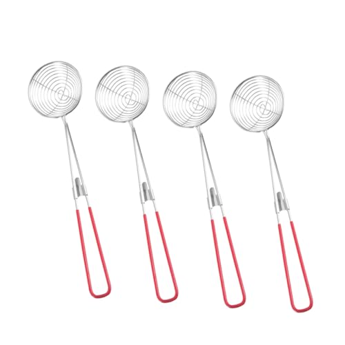 Mikinona 4pcs Small Stainless Steel Mesh Strainer with Handle Versatile Skimmer Spoon for Frying Ramen and Bubble Tea Kitchen Gadget for Easy Cleaning and High Temperature Use