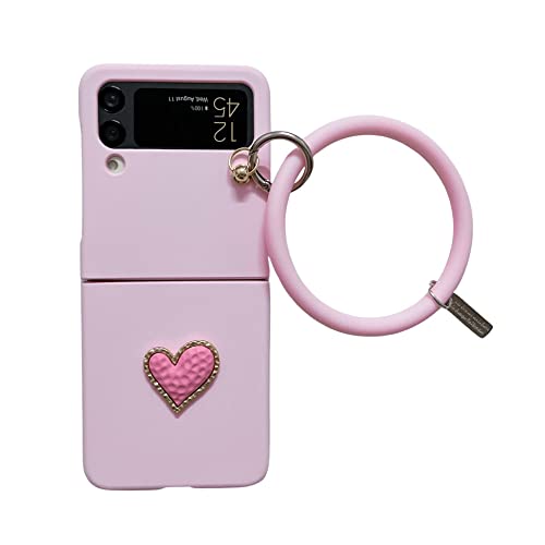 Coque Samsung Z Flip 3 rose à bracelet cœur pour sublimer vos selfies en soirée