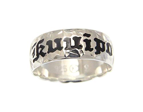 925 Sterling Silver Hawaiian plumeria scroll black enamel Kuuipo 8mm cut out ring size 4-142