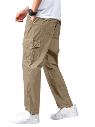 Vogaan Casual Solid Men's Regular Fit Drawstring Cargo Pants with Multiple Pockets | Cotton Cargos for Men Brown