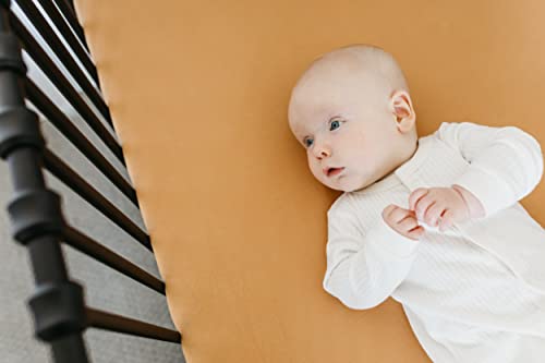 Image of Copper Pearl Premium Knit Crib Sheets: Breathable and Soft, Fitted for Standard Mattresses, Perfect for Baby Registry or Shower Gift, Dune