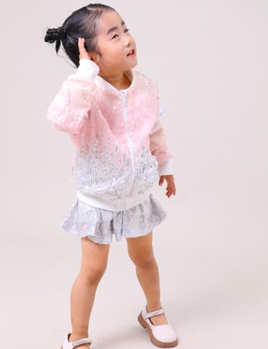 YIYI Sequin Jackets for Girls Kids Boys Glitter Sparkle Bomber Varsity Birthday Party Shiny Outwear Clothes4