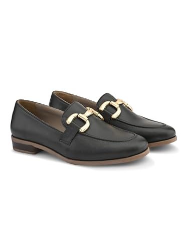 Image of San Frissco Women's Loafers | Solid Round Toe Slip-On Shoes for Women PU Moccasins with Horsebit & Buckle | Comfortable $ Lightweight for Casual, Office & Daily Use