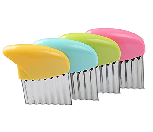 OVOY Crinkle-Cutter for Veggies-Salad-Chopper Knife 2Pcs Stainless-Steel-Blade Wavy (Orange+Green)