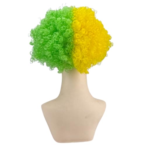 Image of FREE BEAUTY Brazil Flag Colored Afro Wig for Men Women 2026 World Cup Fan Wig Soccer Fans Cheer Hair Yellow Green Afro Wigs for Football Fans for Stadium Party Cosplay (Brazil)