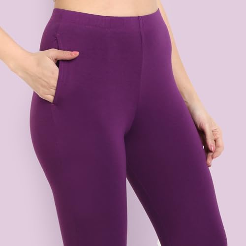 Image of ONE SKY Women Full Length Leggings | Cotton Modal Spandex Blend | High Waist Stretchable & Bio-Washed Fabric | Colour-Lock Technology | Comfortable Leggings for Women