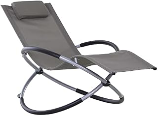 Outsunny Outdoor Orbital Lounger Zero Gravity Patio Chaise Sun Lounger Foldable Rocking Chair w/Pillow Grey