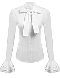 Zeagoo Women's White Blouses for Women Dressy Button Down Solid Elegant Bow Tie Neck Long Sleeve Work Office Blouse Top