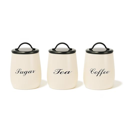 𝗬𝗜𝗡𝗭𝗨𝗢 Kitchen Storage Canister Set Coffee Tea Sugar Jars with Lid Modern Countertop Organizer for Kitchen Home & Cafe (E)