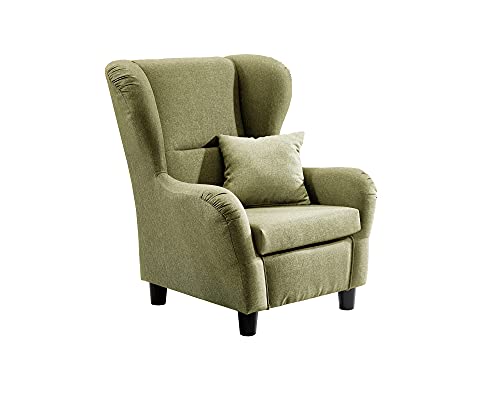 lifestyle4living Sillón orejero en color verde con estilo rústico | El sillón acolchado perfecto para relajadas noches de televisión y lectura, ¡Apagar y disfrutar!