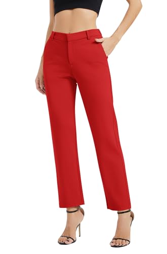 Women's Elastic Waisted Pants Business Work Casual Straight Leg Slacks with Pockets2