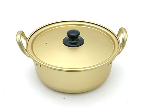 Amazon｜両手鍋 韓国 ラーメン鍋 20cm アルミ鍋 ゴールド 食器 金 鍋蓋