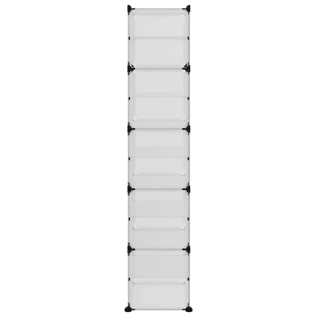 Estante de almacenamiento transparente, zapatero de plástico PP con estructura de acero, 44 x 31,5 x 153,5 cm, apilable e impermeable, fácil montaje con martillo de madera, estructura robusta