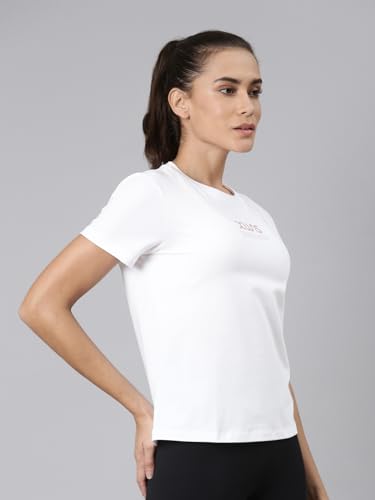 Image of XTEP Comprehensive Training Series, Slim Fit, Short Sleeve, Cotton+Elastene, Crew Neck Design, Twill Weave, Typography Printed Training T-Shirt for Women
