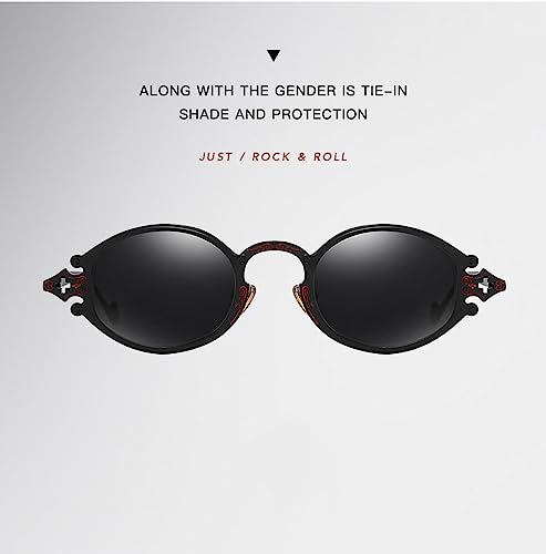 Lunettes de soleil ovales steampunk gothiques pop rétro femmes hommes UV400 cadre mat noir argent