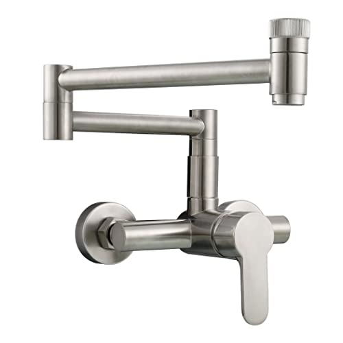MSHGSKU Grifo de Cocina Plegable y Extensible de latón con Brazos oscilantes, Mezclador de Pared para Agua Caliente y fría con Doble Interruptor (Cepillado)