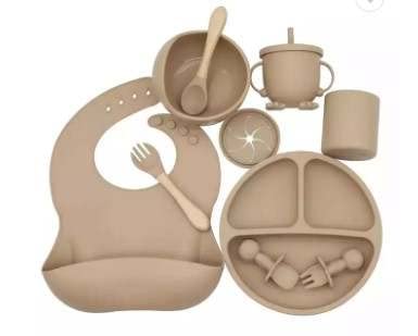 Juego de 10 piezas de alimentación para bebés El juego de utensilios de destete LED para bebés incluye ventosa plato cuchara de bebé y 2 tenedores